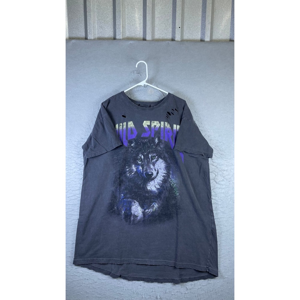 Unbranded Wild Spirit Wolf T-Shirt Mens XL Grey Fair Distressed Graphic Tee